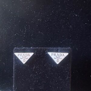 Prada Silver Triangle Logo Stud Earrings